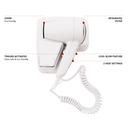 LINTON W Хотелски сешоар за коса 1200W за монтаж на стена