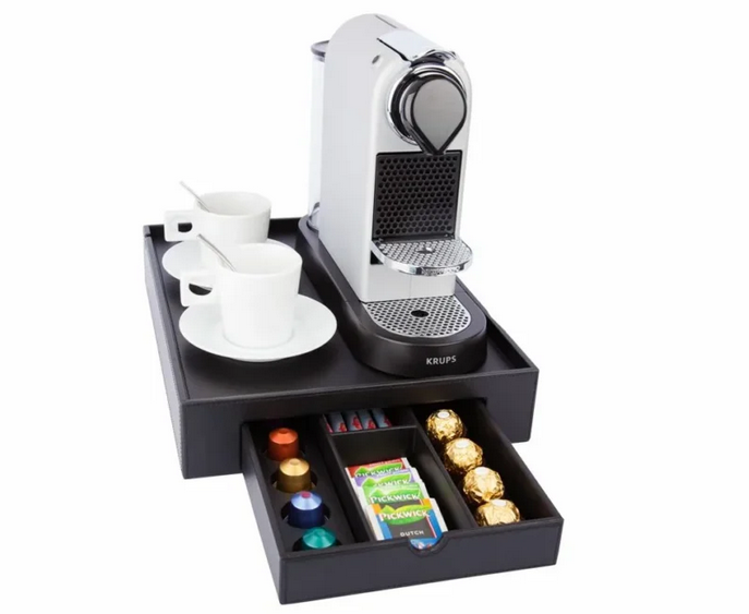 SPACE Луксозен WELCOME Поднос за електрическа кана  и кафе машина с чекмедже
